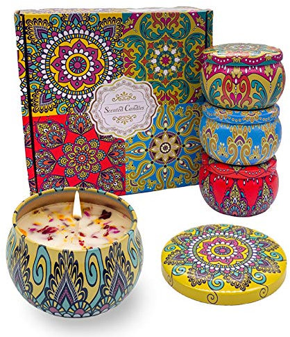 Orentas Duftkerzen, Geschenk-Set, reine natürliche Sojabohnen für Aromatherapie-Wachs, Reisedochenkerzen für Zuhause, Meditation, , 4 Packungen, 125 g (Zitrone/Rose/Orange/Lavendel)