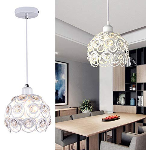 Lámpara de techo colgante, color blanco, con cristal, E27, para dormitorio, salón, cocina, comedor, hotel, restaurante, pasillo