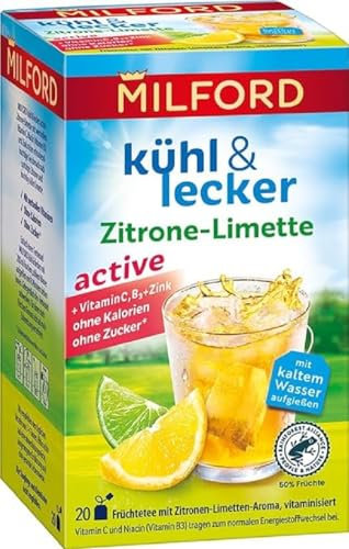 Milford kühl & lecker Active Zitrone-Limette | Echter Früchtetee | Mit Vitamin C | Vitamin B3 und Zink | 50 g