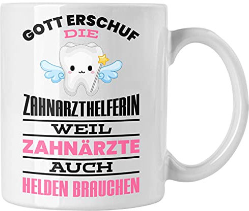 Trendation - Zahnarzthelferin Tasse Geschenk Lustig Zahnarzt Damen Kollegin Geschenkidee Zahnmedizinische Fachangestellte Anatomie (Weiß)