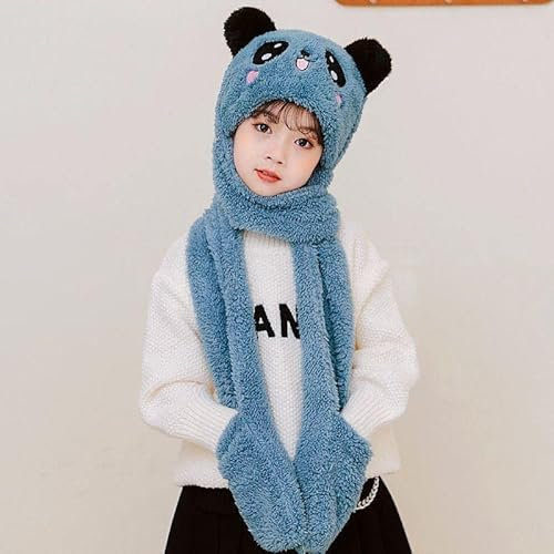 Kinder Wintermütze Schal Handschuhe Set,3 in 1 Kinder Wintermütze Cartoon Panda Warm Beanie Hut Winter Schal Fleece Mütze Warm Schlupfmütze Plüsh Gefüttert Tiermütze für Jungen Mädchen 3-7 Jahre