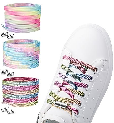 3 Paar Regenbogen Elastische Silikon Schnürsenkel Ohne Binden für Trainer Turnschuhe Stiefel Sport Schuhe Laufschuhe , Bunte Gummi Schuhbänder Schnellverschluss mit Metallkapsel Shoelaces für Sneaker