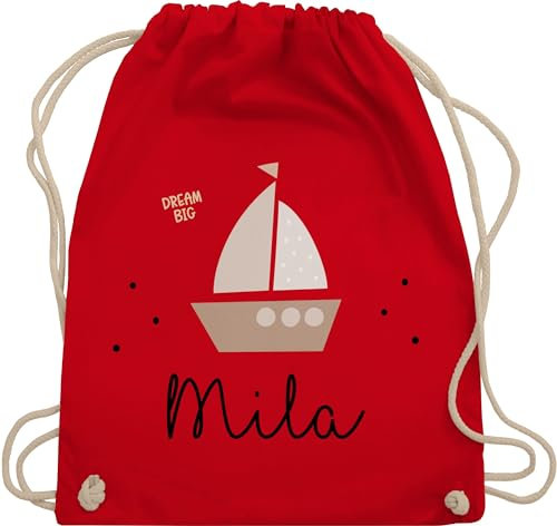 Turnbeutel Rucksack - Süßes Segelboot Boot Segler - Unisize - Rot - segler-geschenk bag und name stoff