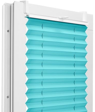 Fenster DEKOR - Plissee Klemmfix ohne Bohren Breite 130 cm x Höhe 120 cm - Fenster Plissees innen Helles Seegrün - Faltrollo Blickdicht - Faltrollos einfach zu montieren - Blissett Rollo