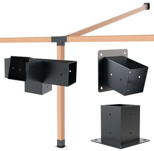 Grehitk Pergola-Set mit Halterungen, 15° schräg abgewinkeltes Dachpergola-Halterungs-Set, Dach-Wandhalterung, Verlängerungshalterungs-Set, 4-Wege-Halterungen für Pergolen, Blockhütte, Outdoor-Pergola,