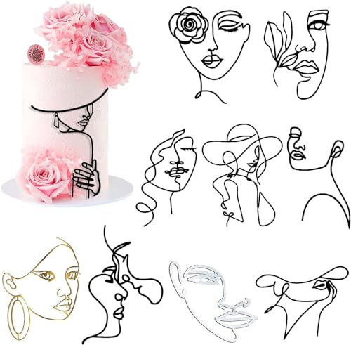 10 Stk Kuchen Deko Cake Topper Acryl Lady Face Torten Deko Personalisiert Minimalistische, Wiederverwendbar Deko Torte für Geburtstag Junggesellenabschied Mädchen Hochzeit Muttertag