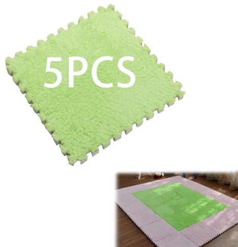 CZNBZIU 5 Stück Verdickte, Ineinandergreifende Plüsch-Teppichfliesen, Schaumstoff-Fußmatten Für Den Innenben Für Den Innenbereich, Teppich, Waschbar, Puzzle-Spielmatte