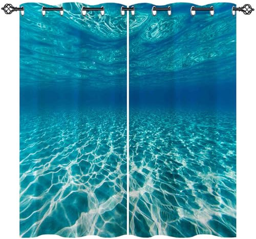 ANHOPE Unterwasser Blau Ozean Meer Gardinen Blickdichte Thermo Vorhänge mit Ösen Weich Vorhang Blackout Curtain Wohnzimmer Schlafzimmer Verdunklungsvorhänge 2er Set H 160 x B 132 cm
