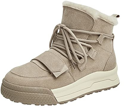 Genérico Botines Nieve Mujer Invierno Barefoot Mujer Botas Botas de Nieve para Hombre con diseño de Media caña y de Goma de de Oveja con Cordones, Zapatos de Botas Mujer Pelo Botas De Agua (Grey, 40)
