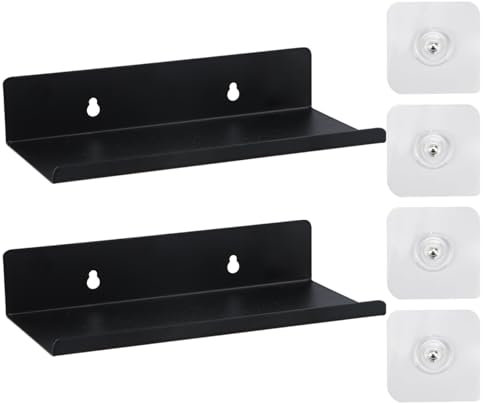 YILANJIN 2pcs Wandregal Schwarz Metall, Wandregal10x20x4cm, Ohne Bohren Regal Wand, Metallregal Wandregale, Wand Küchenregal, Gewürzregal Regalbrett, Home Decoration Wall Shelf für Küche, Bad, Büro