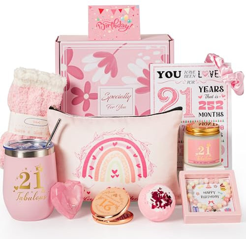 21st Birthday Gifts for Her,Happy 21st Pamper Gift Basket Ideas for Women, Cute Unique 21 Year Old Birthday Hampers Presents,Birthday Self Care Package for Girls,Best Friend, wife,Sister,girlfriend