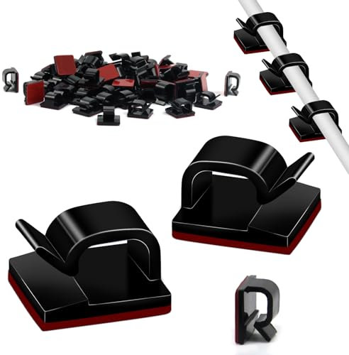 60PCS Self Adhesive Cable Clips, Cable Clips Set, Efficient Cable Tidy Wire Clips, Cable Holder Clips for Managing Outdoor Christmas lights, Desk, Wall, Car inner, and Office Cables-black