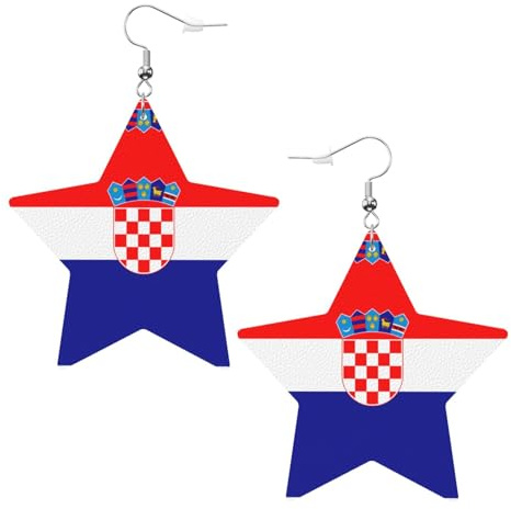 Weiße trendige Leder-Stern-Ohrringe für Frauen – Republik Kroatien Flagge Druck baumelnder Schmuck, leichte modische Creolen-Anhänger, Einheitsgröße, Leder, Kein Edelstein