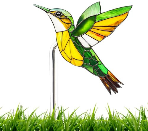 Shaersu Gartenstäbe Dekoration | Dekorative Acryl-Zierstäbe Für Beet Mit Vogelmotiv,Wetterfeste Deko Mit Buntglaseffekt Für Park Blumenbeet Poolseite Orchideen Kakteen Gänseblümchen Und Aloe