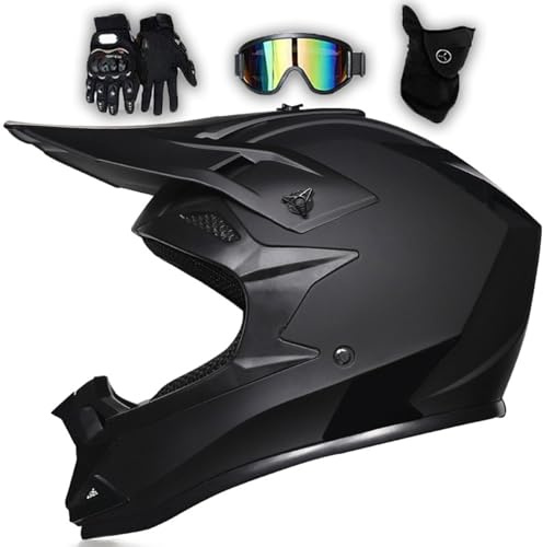 MODRYER Motocross Helm Fullface Downhill Motorradhelm Mit Brille Handschuhe Maske, Kinder Erwachsene MTB Helm Enduro Integralhelm ATV Quad BMX MTB Helmet Für Damen Herren,Matte Black-M