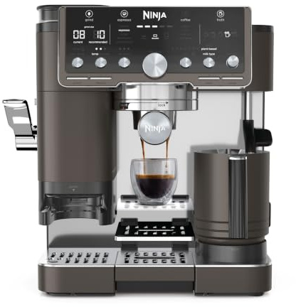 Ninja Luxe Pro Cafetera 3 en 1 para latte, cappuccino, cold brew y espresso con molinillo y espumador de leche integrados, fácil de usar y 5 preajustes automáticos de espuma, bronce, ES701EUBR