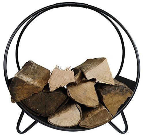 khevga Cesta para leña de chimenea de metal, color negro, moderna, redonda