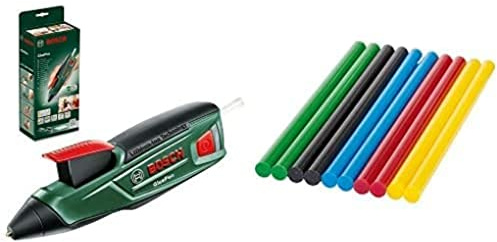Pistolet à colle Bosch - GluePen (livré avec un chargeur USB et 4 bâtons de colle) + Lot de 10 bâtons de colle de couleur