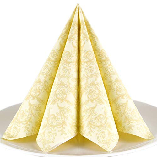 Servietten Ornament creme Premium Airlaid, STOFFÄHNLICH | 125 Stück | 40 x 40cm | Hochzeitsserviette | hochwertige edle Serviette für Hochzeit, Geburtstag, Party, Taufe, Kommunion | made in Germany