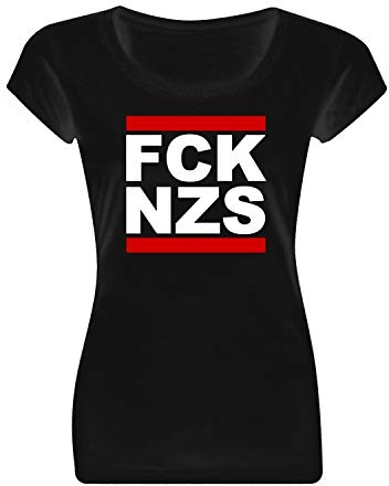 FCK NZS - Fuck Nazis - Boat Neck Girl-Shirt, Farbe: Schwarz, Größe:
