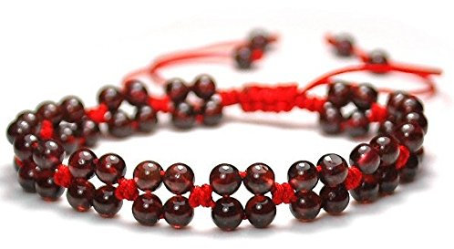 Línea roja pulsera de cuerda con cuentas de granate rojo cadena de mano trenzada a mano pulsera giratoria