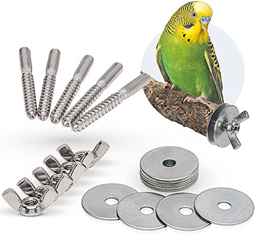 Vogelgaleria® 5er Pack Astschrauben Edelstahl zum Selberbasteln | Käfigbefestigung von Vogelspielzeug, Sitzstangen, Sitzbretter