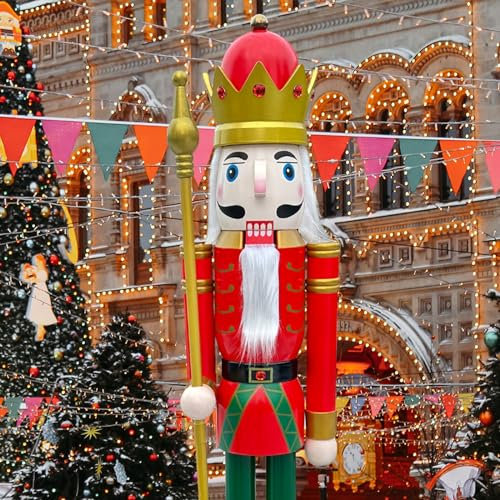CDL XL/5füße/150cm/5ft/5fuß/150 cm Leben größe große/Riesen Rot und Blau Weihnachten Holz Nussknacker König & Soldat Ornament Puppe Geschenk Schaufenster/Haus Nußknacker Dekoration K03