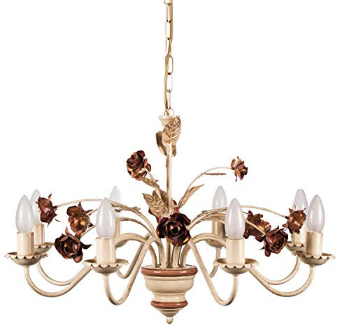 Helios Leuchten 203582 Florentiner Pendelleuchte Deckenlampe | Blüten Hängelampe | Florale Lampe Leuchte Kronleuchter Landhausstil | Pendellampe 8 x E14