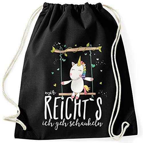 MoonWorks Turnbeutel Einhorn Unicorn Mir reichts ich GEH schaukeln Sprüche Spruch Hipster Beutel Tasche Sportbeutel Gymsac Gymbag schwarz Unisize