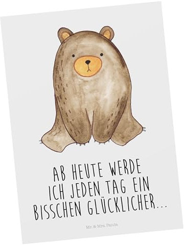 Mr. & Mrs. Panda Ansichtskarte Bär sitzend - Geschenk, Kunstkarten, Postkarte, bildkarte, Postkarten, Ansichtskarten, Grußkarte, Teddy