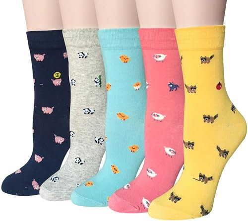 5 Paar Damen Socken Tiere Lustige Bunte Socken Baumwolle mit Süße Katze Socken Geschenk für Damen Einheitsgröße