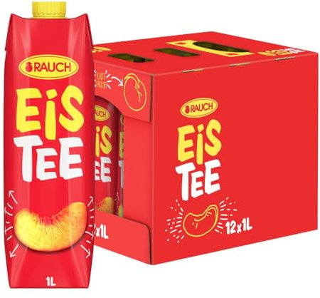 Rauch Eistee Peach | Erfrischender Durstlöscher aus Schwarztee und Hagebutte | ideal für Tee Trinker | natürlicher Peachgeschmack | 12x 1 Liter Tetra Prisma