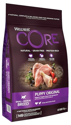 Wellness CORE Puppy Original, Welpenfutter Trockenfutter für kleine & mittelgroße Welpen, Huhn & Pute, 10 kg, ohne Zuckerzusatz, getreidefrei, mit hohem Fleischanteil