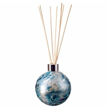 Amelia Art Glass Reed Diffuser Sphere - Turquoise & White Crackled