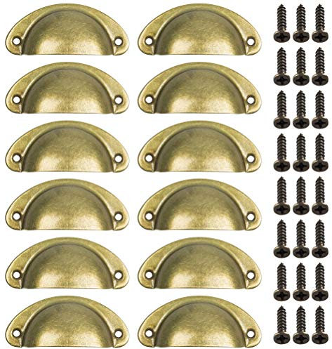 WIFUN 12 Pieces Retro Door Handle, Brass Cup Kitchen Knobs Cupboard Drawer Cabinet Shell Pull for Furniture