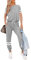 Litthing Damen Trainingsanzug Jogginganzug 2 Stücke Set Kurzarm Top/Hose Freizeitkleidung Sportswear für Running Yoga Gym (Grau, S)