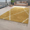TT Home Shaggy Teppich Gelb Wohnzimmer Hochflor Rauten Muster Skandi Look Weich Fransen, Größe:80x150 cm