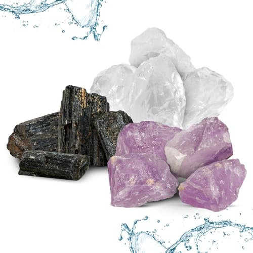 PURAJA Wasserstein Mischung Schutz & Befreiung | Premium Heilsteine Set aus echten Edelsteinen: Bergkristall, Turmalin, Amethyst | 100% natürliche Kristalle