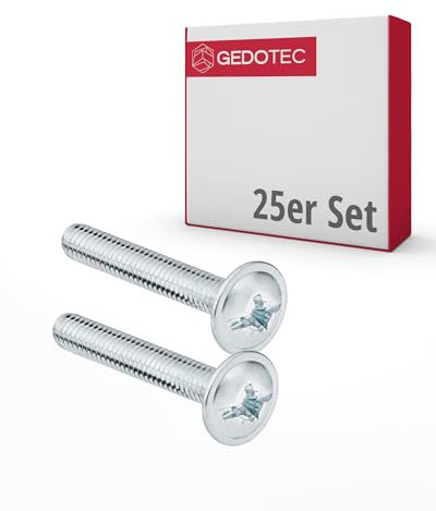 Gedotec Möbelschrauben M4 Stahl verzinkt - H10644 | 25 Stück - Griffschrauben für Möbelgriffe | Möbelverbinder - M4 x 55 mm | Gewindeschrauben - Möbelgriffschrauben - Verbindungsschrauben - Schränke