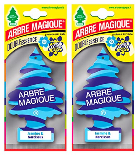 Arbre Magique Mono, Auto-Lufterfrischer Jasmine & Narcissus, frischer und zarter Duft, hält bis zu 7 Wochen, hergestellt in Italien, Packung mit 2 Stück