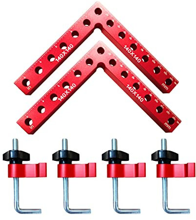 90 Grad Positionierungswinkel, rechtwinklige Klemme mit 2 Klemmen, Aluminium-Legierung, Holzbearbeitung, Schreiner, Klemmwerkzeug für Bilderrahmen, Boxen, Schränke (140 mm x 140 mm) (2 Stück)