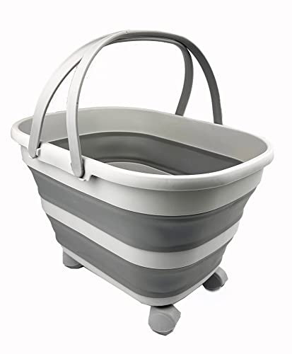 SAMMART 17L Faltbarer Korb mit Griff – Tragbarer Outdoor-Picknickkorb/Krater und 360° drehbare Räder – Faltbare Einkaufstasche – Platzsparender Aufbewahrungsbehälter (Grau, 1)