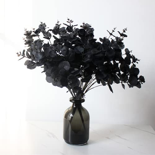 NatureMan Lot de 3 branches d'eucalyptus artificielles pour bouquet de mariage et automne, centre de table pour Thanksgiving, Halloween, centre de table (noir)