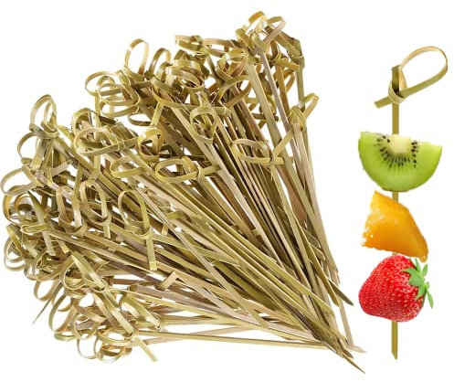200 Pcs Cocktail Sticks - Bamboo Toothpicks 12 cm Japaneses Style Natural Bamboo Knotted Skewers Food Sticks Tooth Picks for Drinks, Fruit, Appetizer, Cocktail Garnish Accessories, Party Supplies