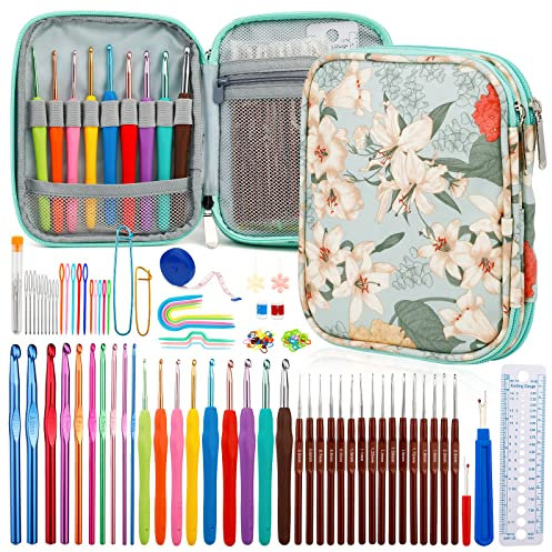 Doxiru Häkelnadel-Set, ergonomische weiche Gummi-Häkelnadeln mit Komfortgriff zum Stricken für Anfänger, Erwachsene, farbenfrohe Häkelsets, Zubehör-Sets und verschiedene Arten von Nadeln