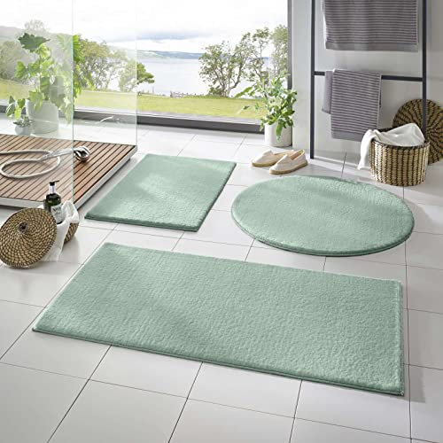 Taracarpet Badematte Fiona rutschfest waschbar Badezimmerteppich sehr weich und als Set kombinierbar Uni Mint 120 cm rund