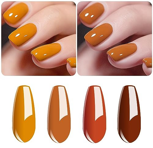 Vishine Gel Nail Polish Set - 4 Colors Pumpkin Spice Orange Carrot Color Halloween Collection Nail Art Nail Polish UV LED Gel Polish Long-lasting Salon DIY Manicure 8ml #C042