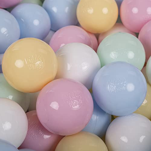 KiddyMoon 300 Bälle/7Cm Kinder Bälle Spielbälle Für Bällebad Baby Einfarbige Plastikbälle Made In EU, Pastellblau/Pastellgelb/Weiß/Minze/Rosa