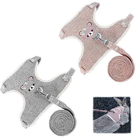 LumenTY 2 Stück verstellbare Leine für Kaninchen Atmungsaktives Westengeschirr 1,20 m Geschirr und Leine für Zwergkaninchen für Häschen Katze Little Pet Walking