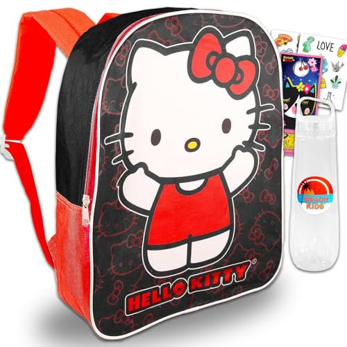 Hello Kitty Juego de mochila para niñas, paquete con mochila Hello Kitty, tatuajes temporales, llavero, más | Mochila Hello Kitty para la escuela
